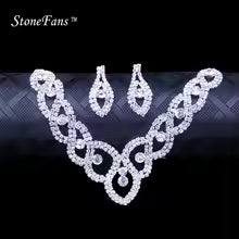 StoneFans Women Luxury Wedding Prom Bridal Crystal Rhinestone Necklace Earring Jewelry Set Hot New Trendy Rhinestone Jewellery