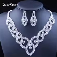 StoneFans Women Luxury Wedding Prom Bridal Crystal Rhinestone Necklace Earring Jewelry Set Hot New Trendy Rhinestone Jewellery