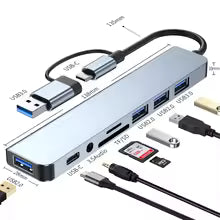 8 in 2 USB +Type C HUB Docking Station with 3.5mm Audio Jack Adapter Micro SD Card Reader Laptop Tablet Phone Disk Converter